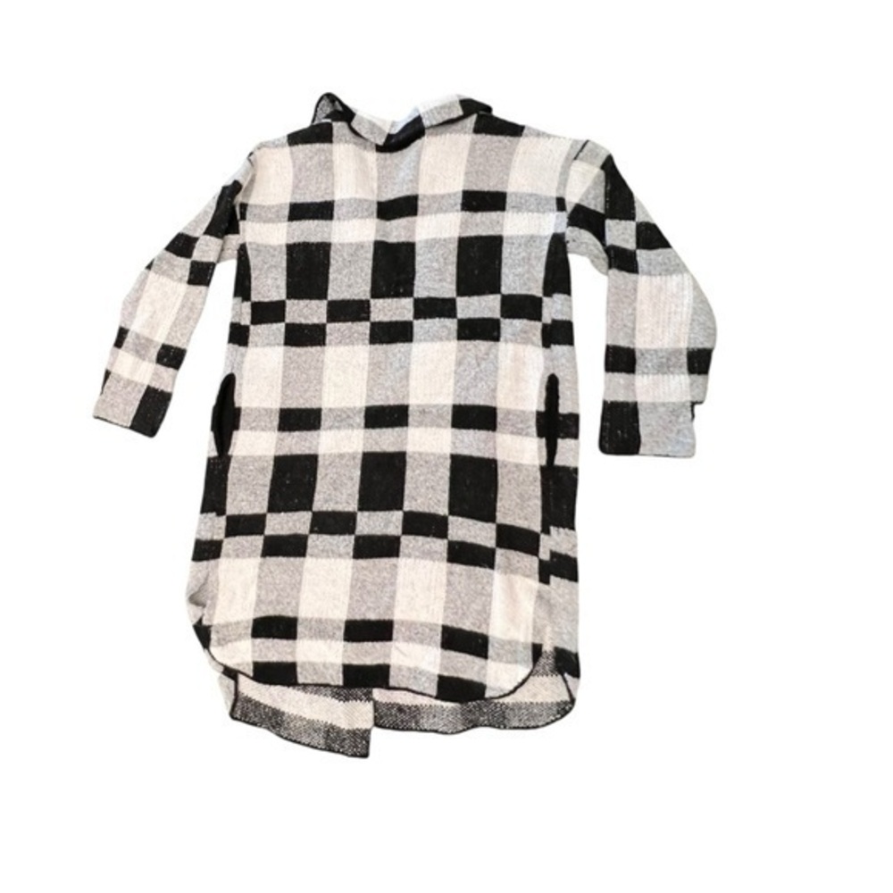 Buffalo Plaid Open Long Cardigan Sweater Black White Boho Cowgirl‎ Long Sleeve - Picture 14 of 14